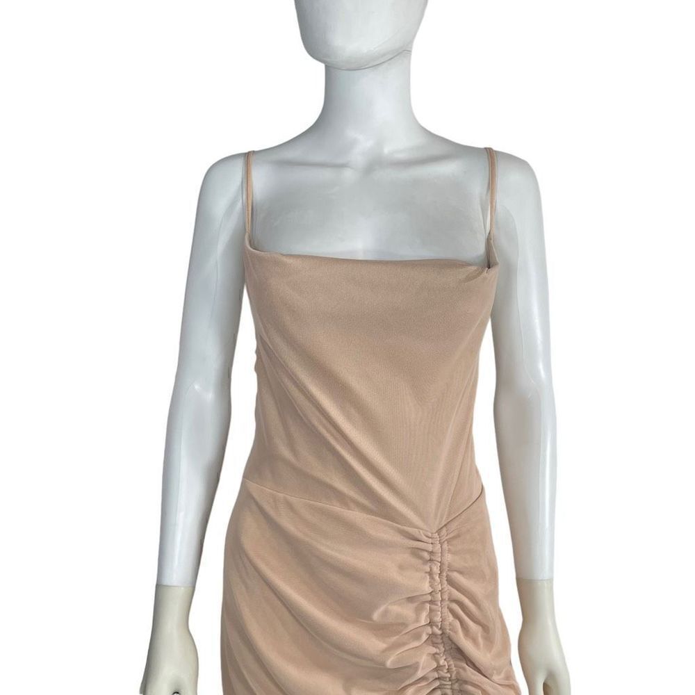 PrettyLittleThing Nude Maternity Ruched Side Split Midi Dress Size 8 - Picture 5 of 10